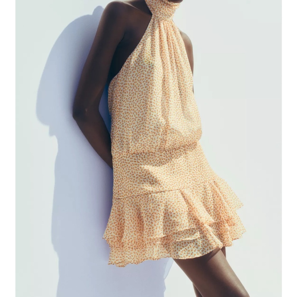 Zara PRINTED RUFFLED MINI DRESS - Picture 2 of 6
